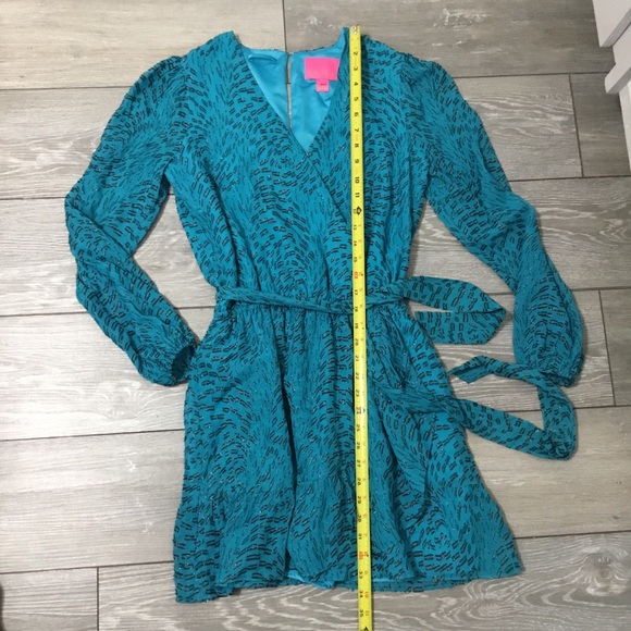 LILLY PULITZER ALFIE Silk Long Sleeve Belted Romper Dress in Teal Bay XS - Picture 6 of 12